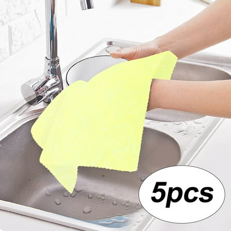 

5PCS Microfiber Towels Clean Towels Non-deformed Beach Towels Solid-color Dish Towels Yellow