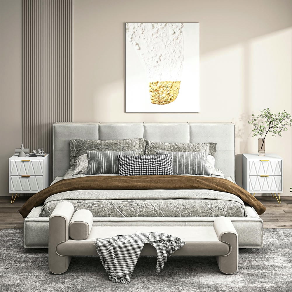 GVN Nightstand, Bedside Table,White Nightstand Set of 2 with Gold Handle, Bedside Table with 2 Drawers & Gold Legs for Bedroom Living Room