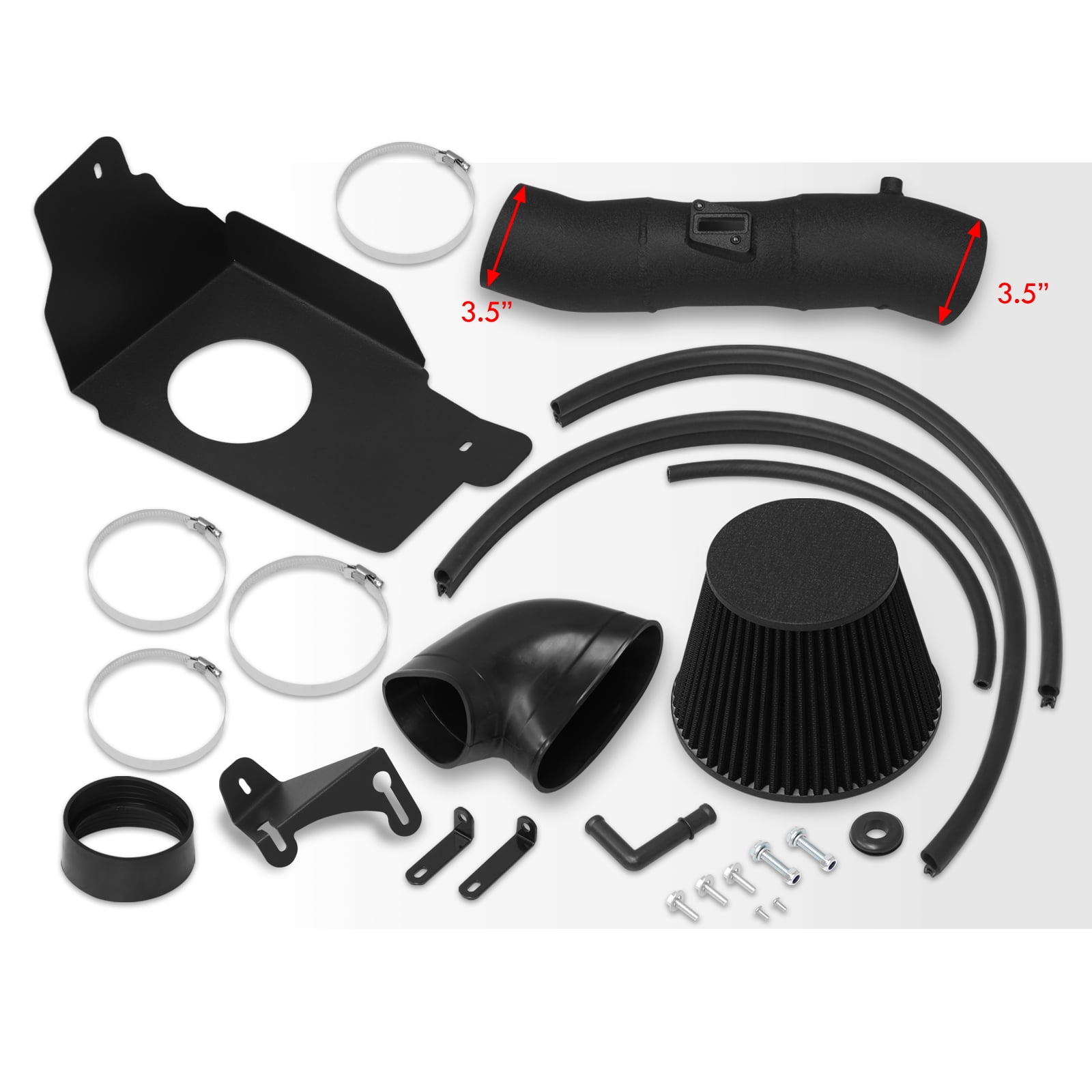 AJP Distributors JDM Cold Air Short Ram Intake CAI SRI Induction System Black Aluminum Piping Pipe + Heat Shield & Filter Compatible/Replacement For Ford Mustang GT 4.6L V8 2005 2006 2007 2008 2009