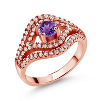 Gem Stone King 1.16 Ct Round Purple Amethyst 18K Rose Gold Plated Silver Ring
