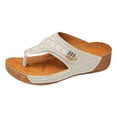 thumbnail image 5 of Rokment Womens Platform Wedges Flip Flops Beach Slides Orthopedic Sandals Summer Comfortable Leather Thongs Walking Dress Slip on White Size 9.5, 5 of 6