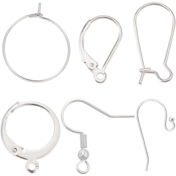 1 Box 120Pcs 6 Styles 304 201 316 Surgical Stainless Steel French Earring Hooks Fish Ball End Kidney Ear Wires Leverback Earring Findings for Jewellery Making Gray