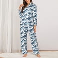 thumbnail image 2 of Balery Cute Shark Conjunto de Pijama con Estampado para Mujer, Conjunto de Dos Piezas con Manga Larga, Ropa de Dormir Suave con Bolsillos, Pijamas Cómodos-Small, 2 of 7