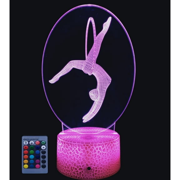 YSITIANNA Creative 3D Gymnastics Night Light USB Power Remote Control LED Decor Table Desk Optical Illusion Lamps 7/16 Colors Changing Lights Brithday Room Decoration STNL#2536