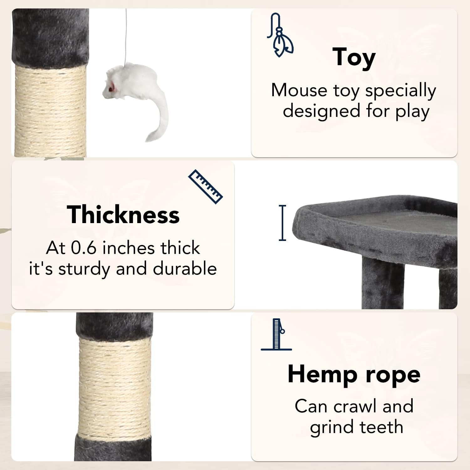 BestPet Cat Tree 37" Tall Cat Tower Kitten with Scratching Posts and Perches Indoor Activity Center for Cats (Light Gray)