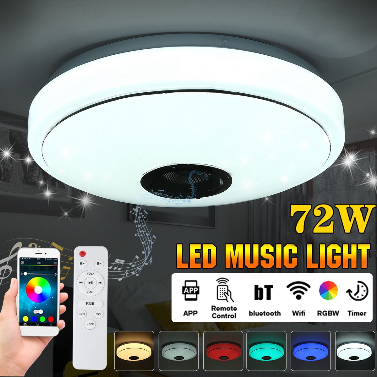 60W Smart Music LED Ceiling Light RGB Dimmable APP Remote Control Bluetooth Lamp
