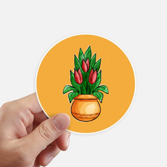 Red Potted Lily Cartoon Sticker Round 4inch Wall Suitcase Laptop Decal 8pcs