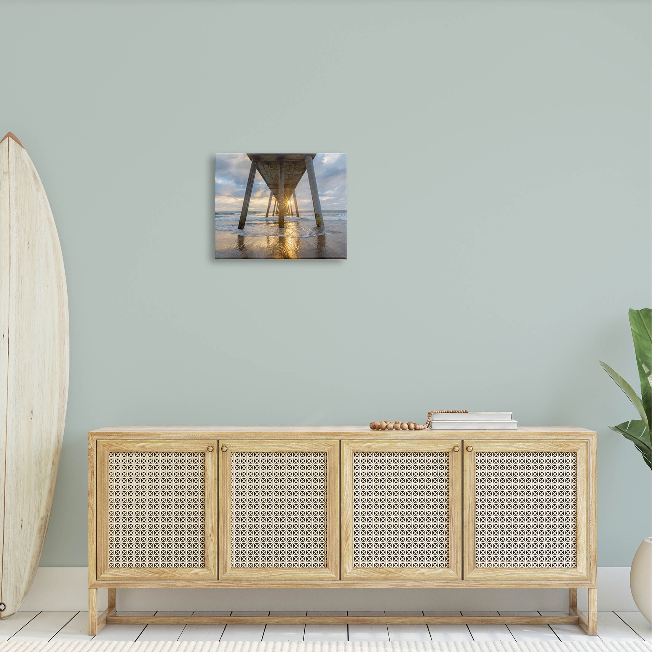 Looming Pier Beach Waves Coastal Photograph Gallery Wrapped Canvas Print Wall Art