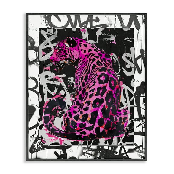 Stupell Industries Urban Graffiti Leopard Abstract Painting Black Framed Art Print Wall Art, 11 x 14