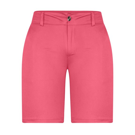 IYTR Mens Shorts Classic Casual Business Dress Shorts Solid Color Slim Button Zipper Shorts Hot Pink L