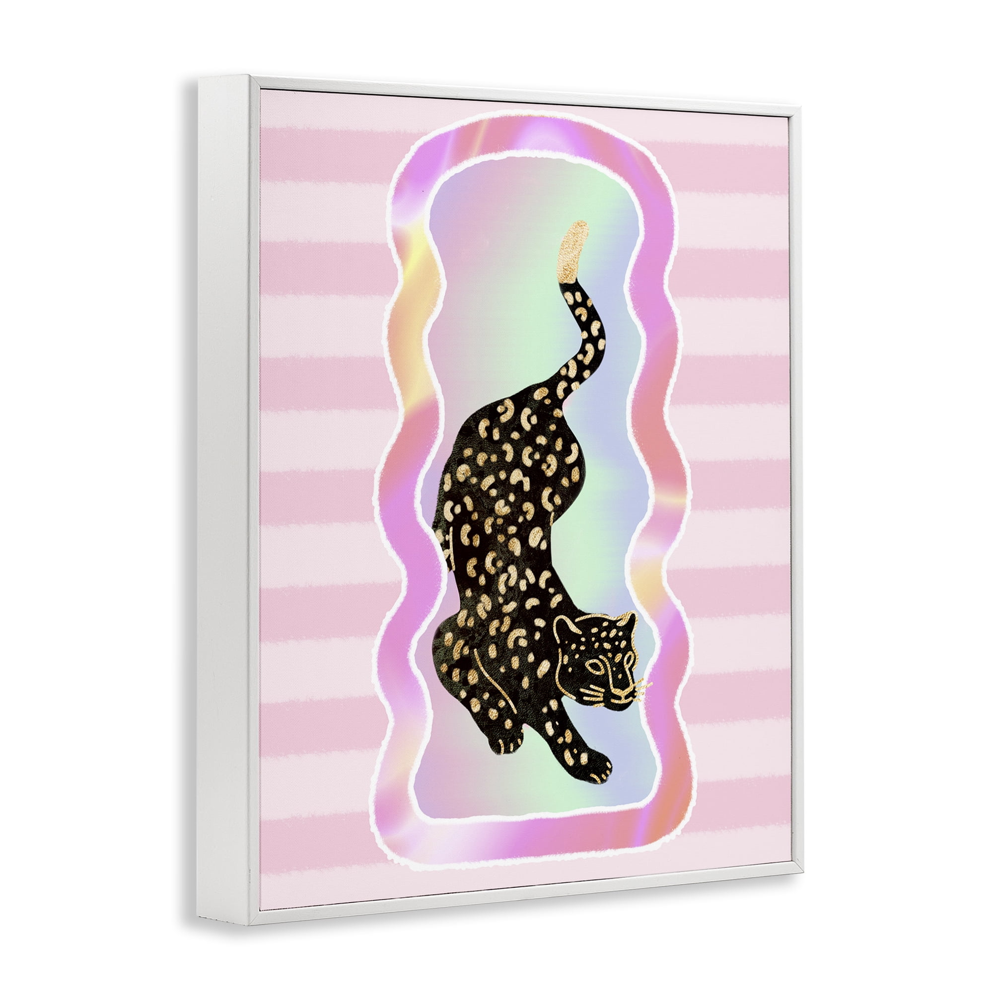 Stupell Industries Leopard & Pink Stripes Animals & Insects Painting White Framed Art Print Wall Art, 16 x 20