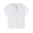 thumbnail image 3 of EnJoCho Boys Cotton Linen Shirt Baby Toddler Little Kid Short Sleeve T Shirts Crewneck Buttons Cotton Linen Breathable Summer Basic Tops 0 to 5Y, 3 of 9