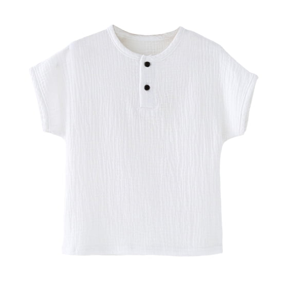 Otqutp Boys Girls Cotton Linen Shirts Toddler Short Sleeve Button Down Tee Tops Solid Casual T Shirt Baby Cute Summer Top Clothes