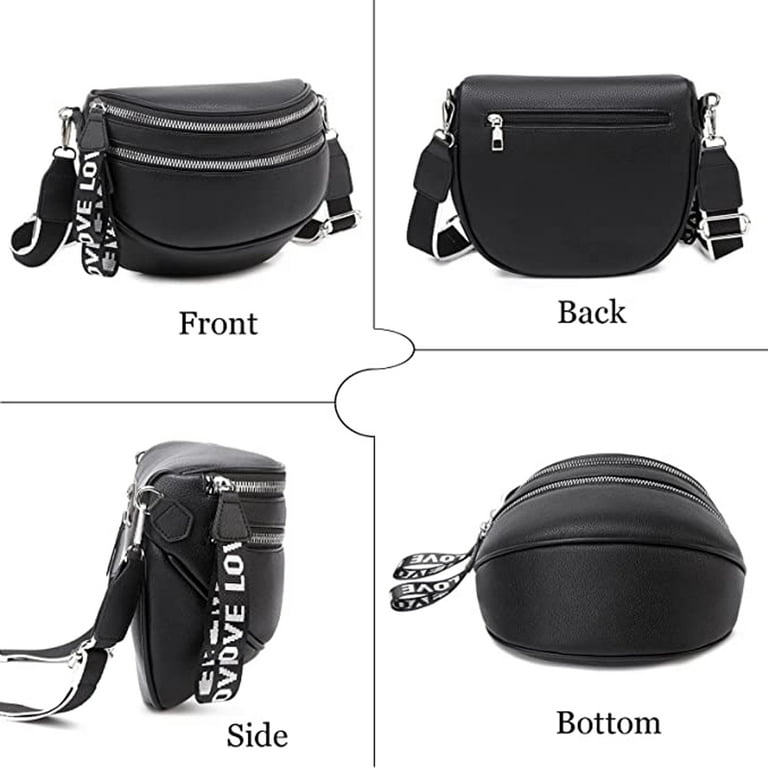 Glonme Ladies Crossbody Detachable Straps Handbags With Inner Pockets Small  Shoulder Bag PU Leather Women Simple Metal Zip Fashion Magnetic Buckle  Girls Black 