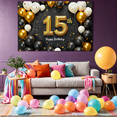 thumbnail image 4 of Black Gold White Balloon Themed 15th Birthday Backdrop Banner Party Decorations Happy Birthday Photography Props Birthday Party Decor Background, 4 of 7