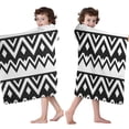thumbnail image 4 of Black and White Zigzag Pattern Hooded Bath Towel，50"x30" for Ages 3 To 12 Kids, Quick Dry Lightweight Soft Microfiber Hood Beach Towel Cover Up for Kids, 4 of 7