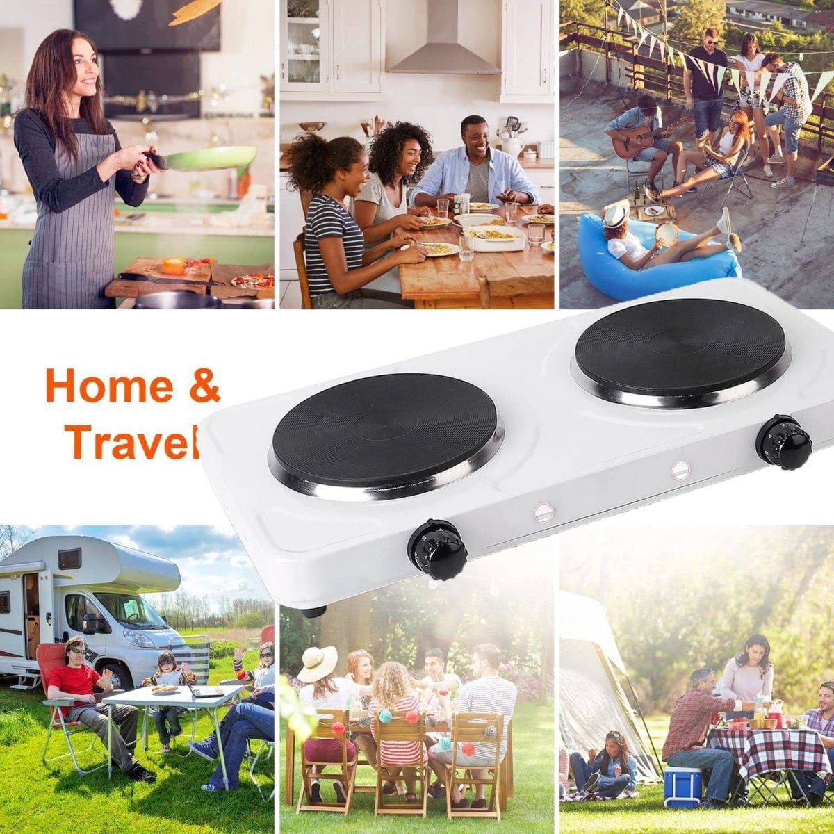 WSYW 2000W Portable Electric 2 Burner Hot Plate  Kitchen Cooktop Cooking Stove for Camping Picnics