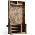 thumbnail image 3 of 5-in-1 Hall Tree Shoe Storage Bench, Entryway Clothes Rack with 7 Hooks, Overhead Storage, Rustic Brown, 3 of 8