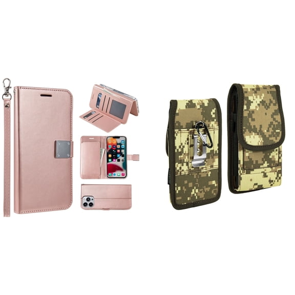 Bemz Pocket Clutch Wallet Case and Belt Holster Pouch for iPhone 14 Pro (Rose Gold/ACU)
