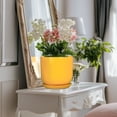 thumbnail image 6 of Ordivic 8 inch Yellow Decorative Ceramic Planter with Drainage Hole & Saucer, Medium Indoor Snake Plant Pot for African Violet, Ficus,Balcony,Hallway,Floor Decor, 6 of 8