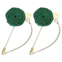 2 Pcs Rose Lapel Pin for Men Suits, Men Cloth Rose Flower Brooch Pin Handmade Boutonnieres Pins with Gold Leaf/Chain Brooch for Men Suit Accessories, Dark Green