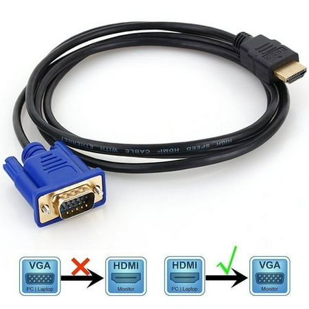 Hdmi Vga Card - Sych HDMI to VGA Cable Converter, 6Ft 1.8M 1080P HDMI Male to VGA Male D-SUB 15 Pin M/M Connector Adapter Cable Cord Transmitter, HDMI to VGA one-way transmission cable (No Signal Conversion Function)