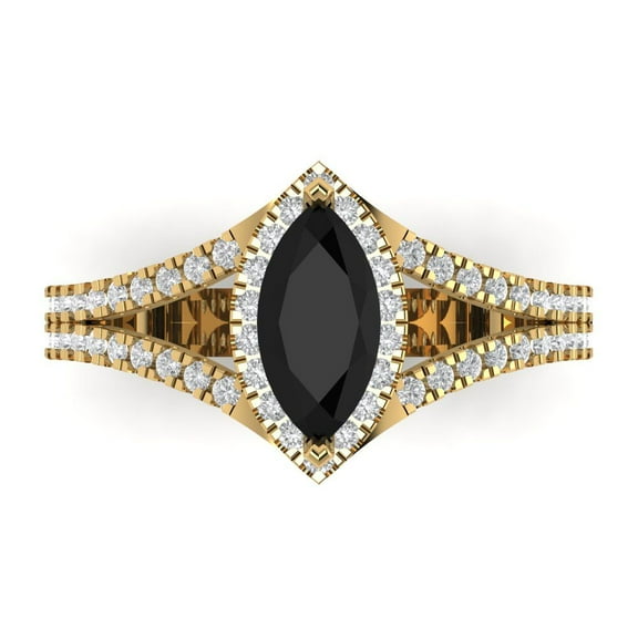 Halo Engagement Ring for Women - 1.2ct Natural Onyx in 14K Yellow Gold Promise Ring