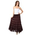 thumbnail image 4 of Sakkas Raw Edge Tiered Ribbon Gypsy Boho Long Cotton Skirt - Brown - One Size, 4 of 4