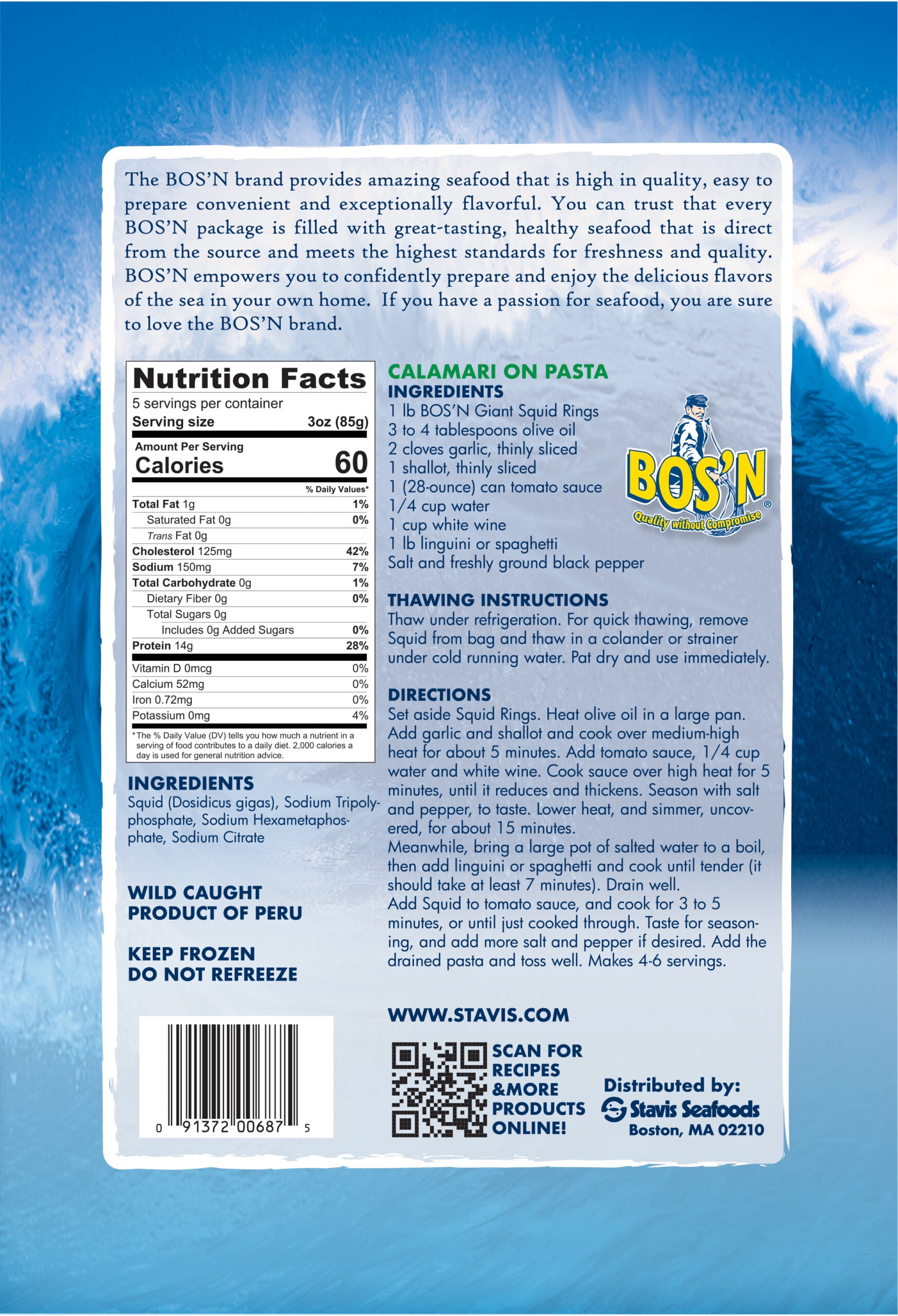 Bos'n Frozen Seafood Raw Calamari Rings, 1 lb in Nepal at NPR 2813