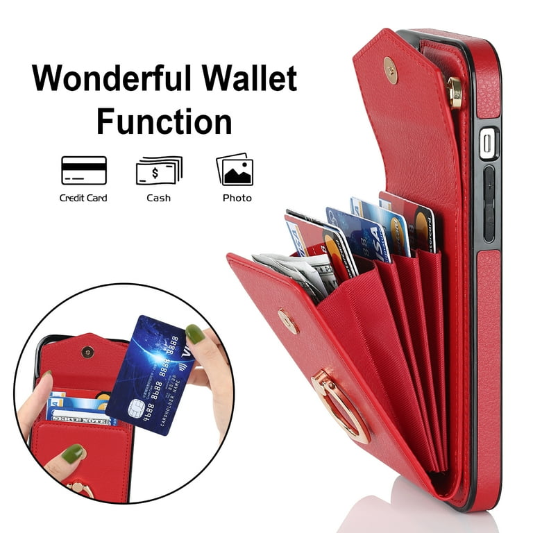  GLLDS Case for iPhone 13/13 Pro/13 Pro Max, Premium PU Leather Wallet  Case with Card Holders Kickstand and Magnetic Buckle Shockproof Flip Cover  TPU Inner Shell,Red,13 6.1 : Everything Else