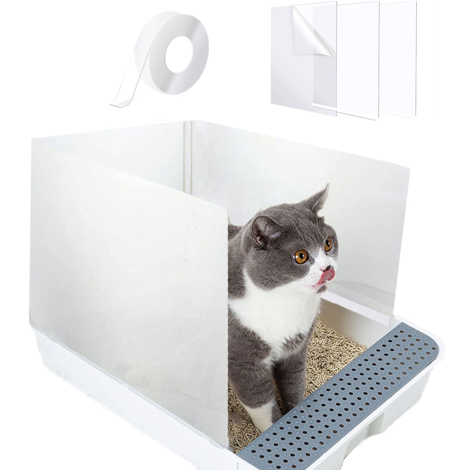 3 Pack Cat Litter Box Pee Shields with Nano Seal Tape,Enclosure Splash