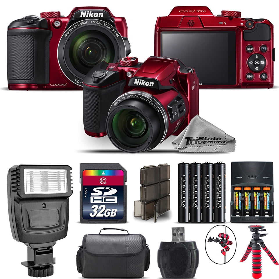 Nikon COOLPIX B500 RED Camera 40x Optical Zoom + Flash + Case - 32GB ...