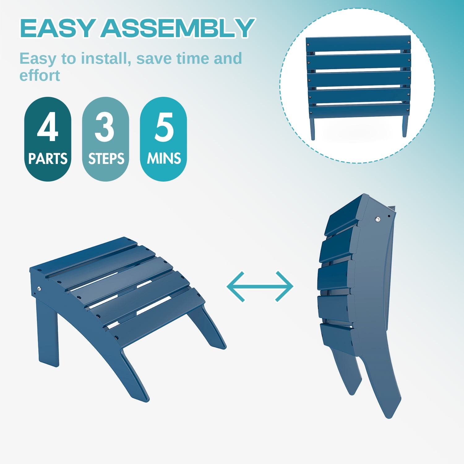 FODINGHILL Adirondack Outdoor Ottoman, HDPE Patio Foot Rest, All Weather Folding Foot Stool for Adirondack Chair, for Patio Backyard Pool Porch Lawn, Blue