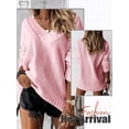 thumbnail image 5 of Xuanfei Women Solid Color V Neck Long Sleeve Ribbed Edge Pullover Sweater, 5 of 5