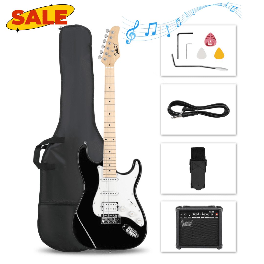Hassch 39" Electric Guitar with AMP and Gig Bag, Beginner Starter Kit with Strap, Amp Wire, Tremolo Arm and Wrench Tool, Black