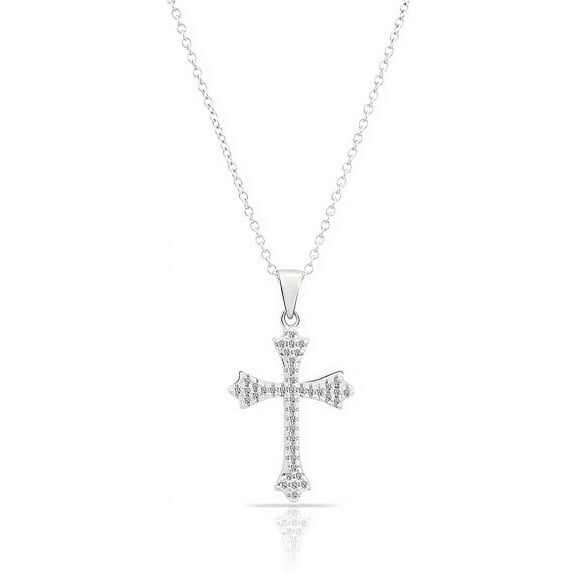 Tilo Jewelry Sterling Silver Cross Pendant Necklace with Cubic Zirconia Stones | 18 Inch