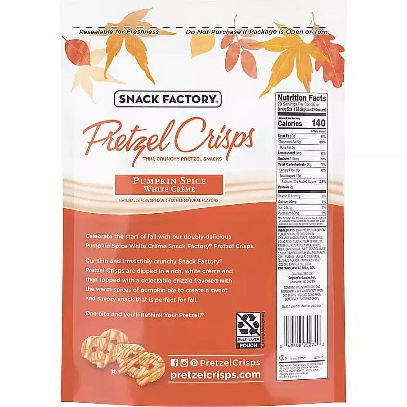 Snack Factory Pumpkin Spice White Cr�me Pretzel Crisps, 20 Oz Bag