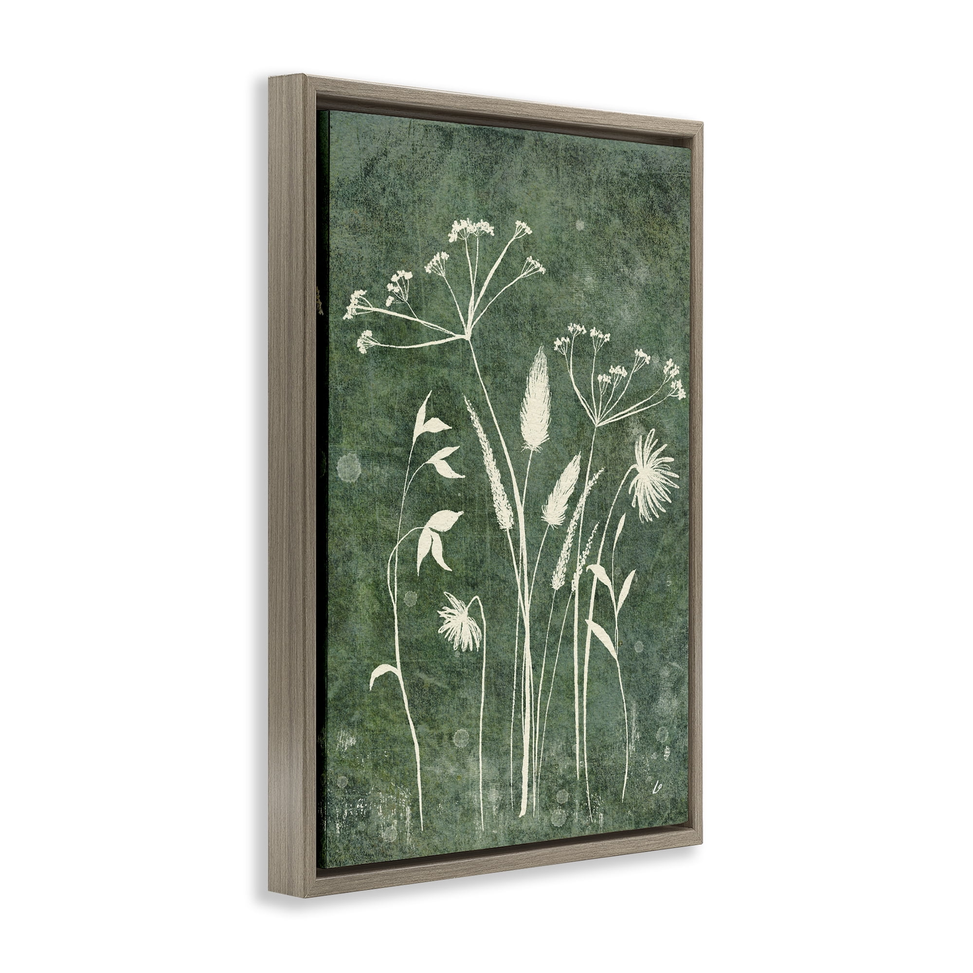Stupell Industries Wildflowers on Rustic Green Plants & Flowers Painting Brown Floater Framed Canvas Art Print Wall Art, 21 x 31