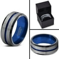 thumbnail image 4 of Tungsten Wedding Band Ring 10mm for Men Women Black Blue Center Line Beveled Edge Brushed Lifetime Guarantee, 4 of 4