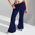 thumbnail image 2 of WULMLEO Ladies Fashion High Waist Sweatpants Loose Draw String Waist Solid Color Cargo Drawstring Pants Leisure Flares Navy S, 2 of 9
