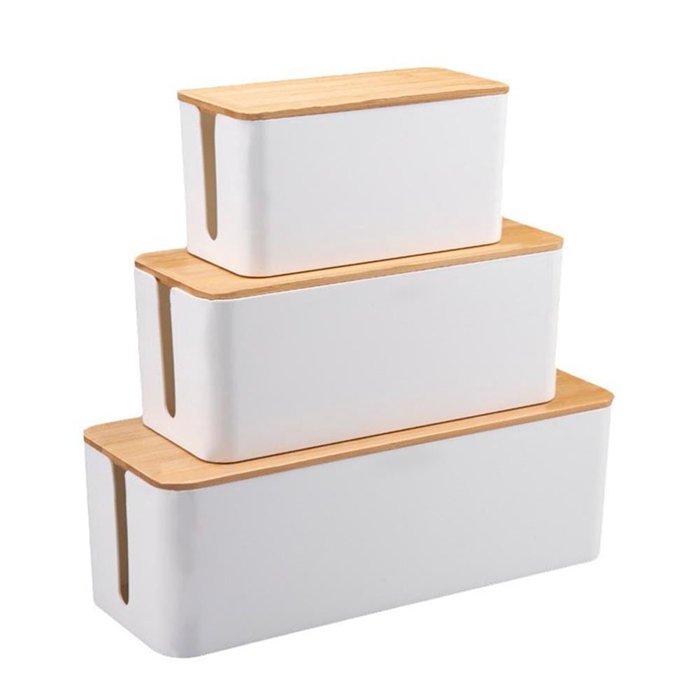 Cable Boxes,Large Cable Organiser Box with Wooden Lid for Cables Management Box A