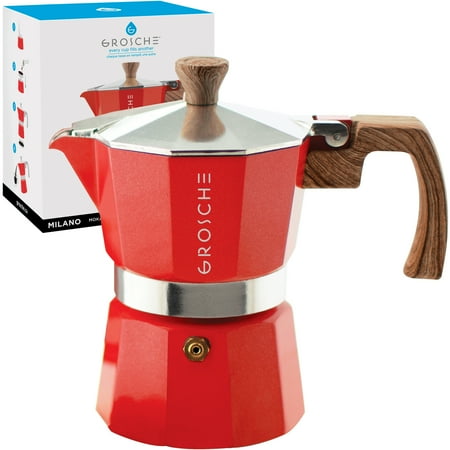 

GROSCHE Milano Stovetop Espresso Maker Moka Pot 3 Cup - 5oz Red - Cuban Coffee Maker Stove top coffee maker Moka Italian espresso greca coffee maker brewer percolator