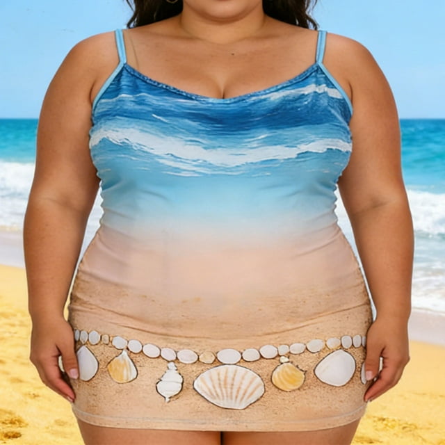 Roncen Robe Maxi Extensible pour Femmes - Robe de Plage Sans Bretelles à Imprimé Coquillages et Vagues pour Femmes pour Vacances en Complexe