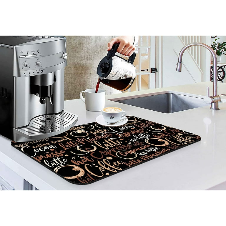 Coffee Bar Mat Accessories for Countertop Absorbent Hide Stain Rubber  Backed Dish Drying Mats for Kitchen Counter Draining Pad Decor Gift Fit  Under Coffee Maker Coffee Pot Espresso Machine (20x12in) 