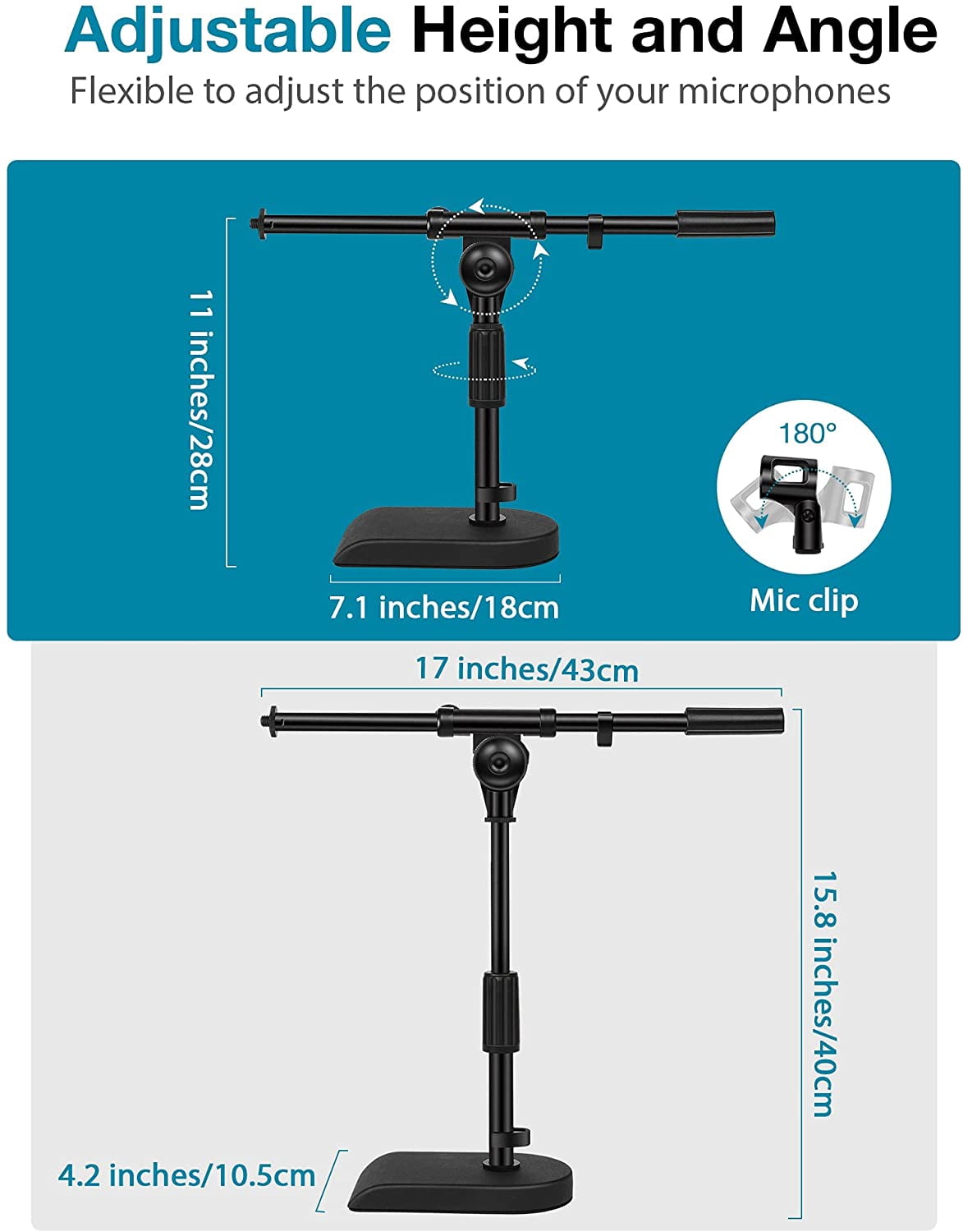 Stand with Weighted Base & 8 Pieces Mic Adapter for Microphone Arm Clip Shock Mount Camera Tripod
