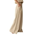 thumbnail image 3 of Dyfzdhu Women Solid Color High Waisted Casual Button Cotton Linen Wide Leg Pants Yellow, 3 of 7