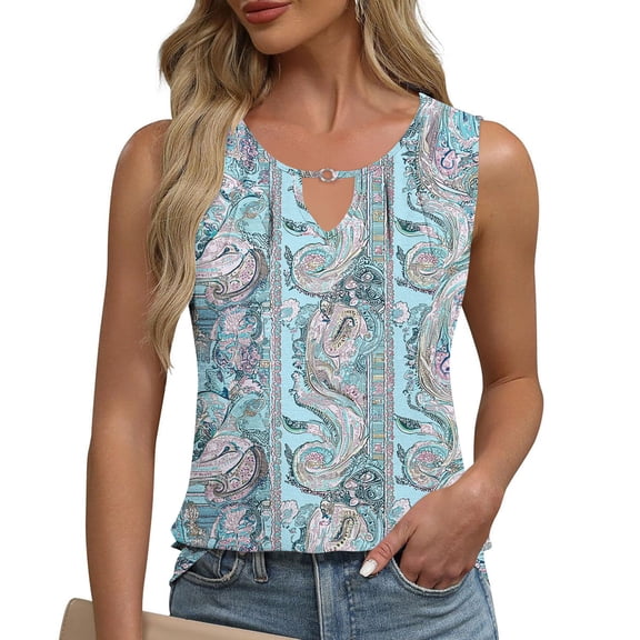 Ahuyic Womens Sleeveless Top,Tank Tops for Women,Ladies Spring And Summer Casual Solid Color Sleeve Round Neck Sleeve Round Neck Top/Shirt