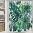 thumbnail image 6 of Awypu Durable and Washable Tropical Watercolor Artistic Modern Green Palm Leaf Summer White Shower Curtain White, 6 of 7