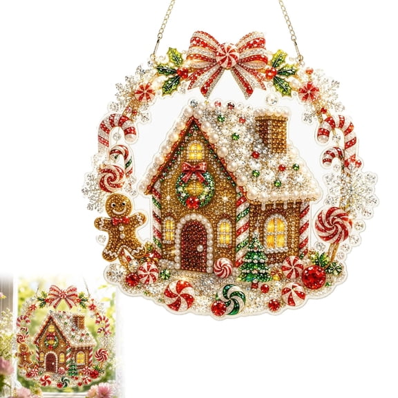 Christmas Diamond Art Hanging Ornament Kit, DIY Crystal Diamond Painting Craft for Adults and Beginners, Sparkling Holiday Allotype Window Hanging Decoration, HandmadeChristmas Decor Gift, (C)