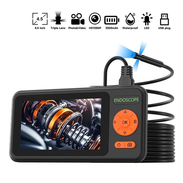 Industrial Endoscope 4.5'' Screen HD1080P USB Car Inspection Borescope Take Photo 5 Meter Cable ,Easily Maneuver